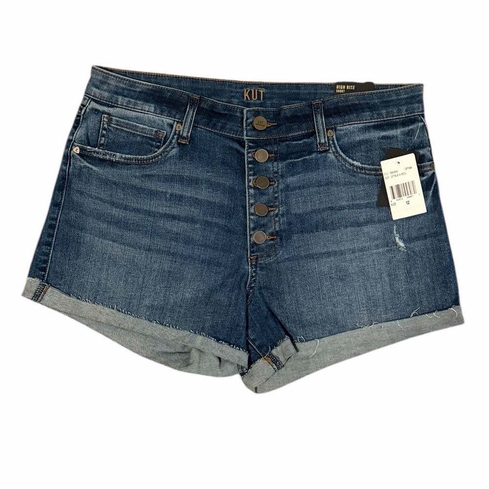 NWT Kut From The Kloth Jane High Rise Button Fly Shorts Size 12 Medium Wash